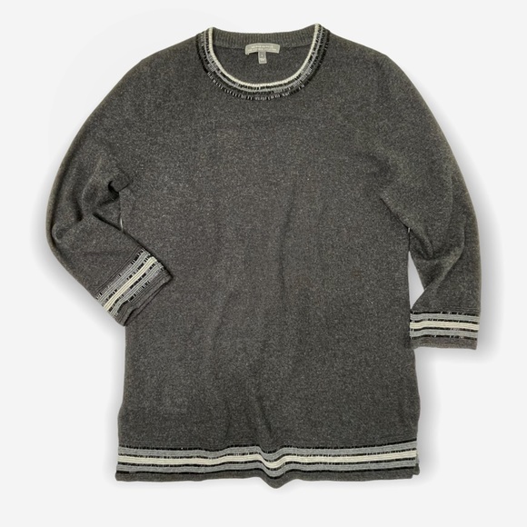 Neiman Marcus Charcoal Grey Beaded Cashmere Tunic Sweater Size Large - Picture 2 of 11